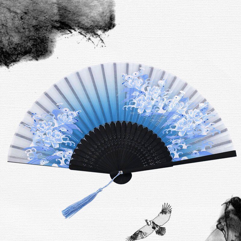 Chinese Japanese Silk Folding Fan Wooden Shank Classical Dance Fan High Quality Tassel Elegent Female Fan Home Decoration Chinese Japanese Silk Folding Fan Wooden Shank Classical Dance Fan High Quality Tassel Elegent Female Fan Home Decoration