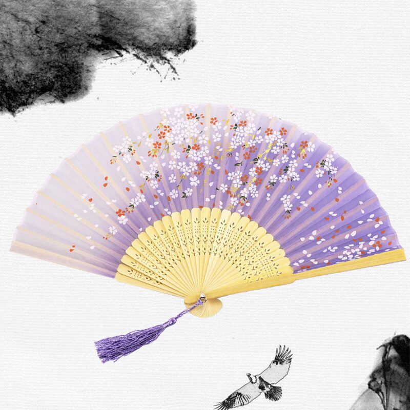 Chinese Japanese Silk Folding Fan Wooden Shank Classical Dance Fan High Quality Tassel Elegent Female Fan Home Decoration Chinese Japanese Silk Folding Fan Wooden Shank Classical Dance Fan High Quality Tassel Elegent Female Fan Home Decoration