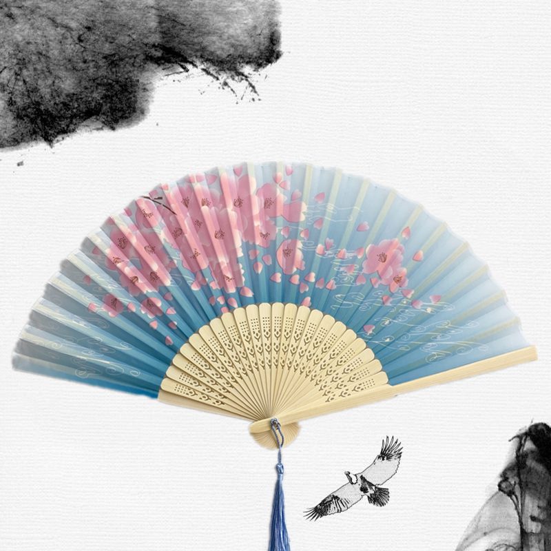 Chinese Japanese Silk Folding Fan Wooden Shank Classical Dance Fan High Quality Tassel Elegent Female Fan Home Decoration Chinese Japanese Silk Folding Fan Wooden Shank Classical Dance Fan High Quality Tassel Elegent Female Fan Home Decoration