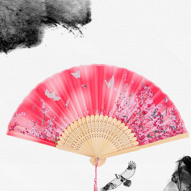 Chinese Japanese Silk Folding Fan Wooden Shank Classical Dance Fan High Quality Tassel Elegent Female Fan Home Decoration Chinese Japanese Silk Folding Fan Wooden Shank Classical Dance Fan High Quality Tassel Elegent Female Fan Home Decoration