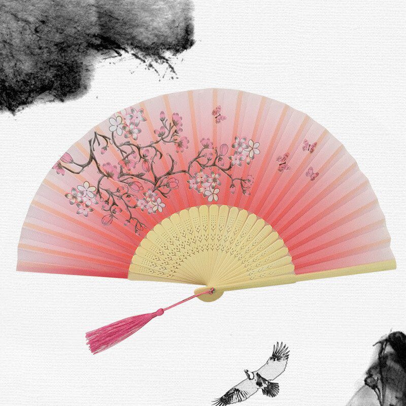 Chinese Japanese Silk Folding Fan Wooden Shank Classical Dance Fan High Quality Tassel Elegent Female Fan Home Decoration Chinese Japanese Silk Folding Fan Wooden Shank Classical Dance Fan High Quality Tassel Elegent Female Fan Home Decoration