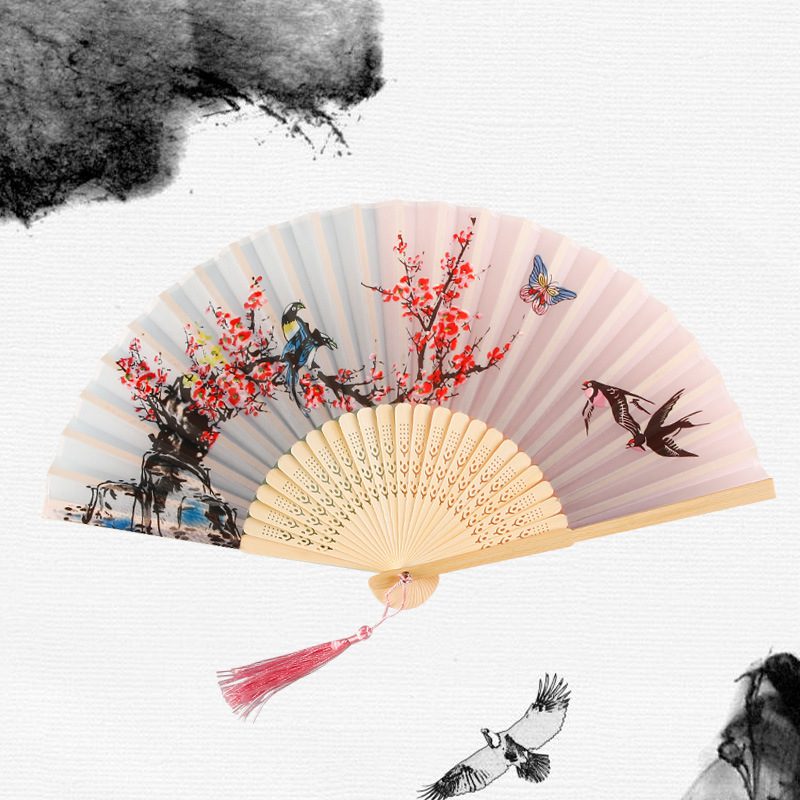 Chinese Japanese Silk Folding Fan Wooden Shank Classical Dance Fan High Quality Tassel Elegent Female Fan Home Decoration Chinese Japanese Silk Folding Fan Wooden Shank Classical Dance Fan High Quality Tassel Elegent Female Fan Home Decoration