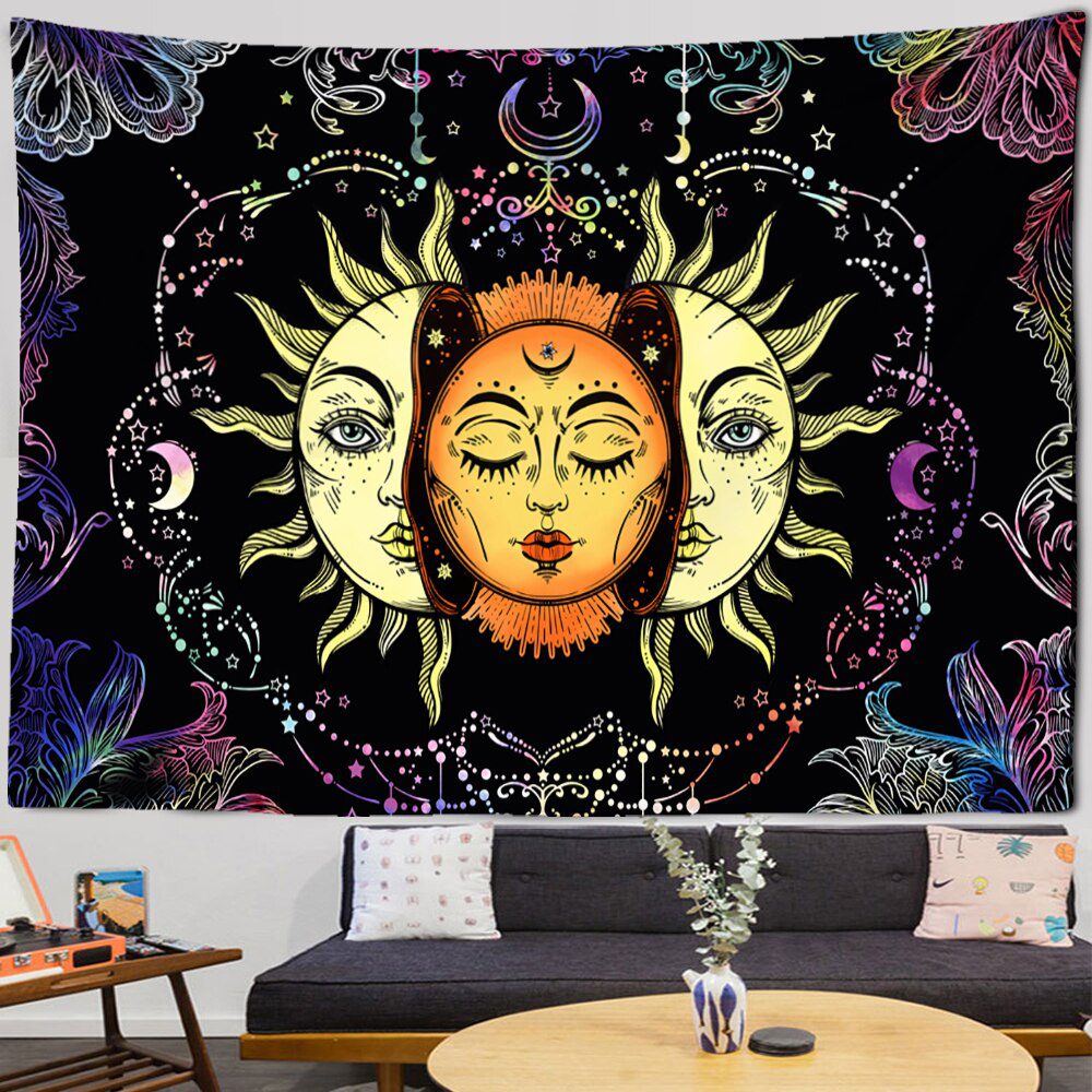 Mandala Tapestry White Black Sun And Moon Tapestry Wall Hanging Tarot Hippie Wall Rugs Dorm Decor Blanket