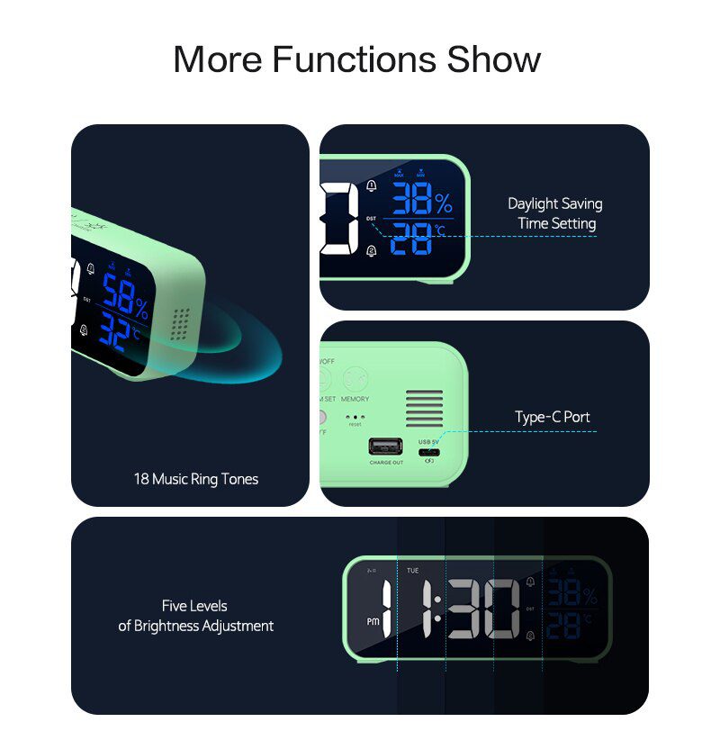 Music LED Digital Alarm Clock Voice Control Temperature Humidity Display Desktop Clocks Home Table Decoration Built-in 1200mAh Music LED Digital Alarm Clock Voice Control Temperature Humidity Display Desktop Clocks Home Table Decoration Built-in 1200mAh
