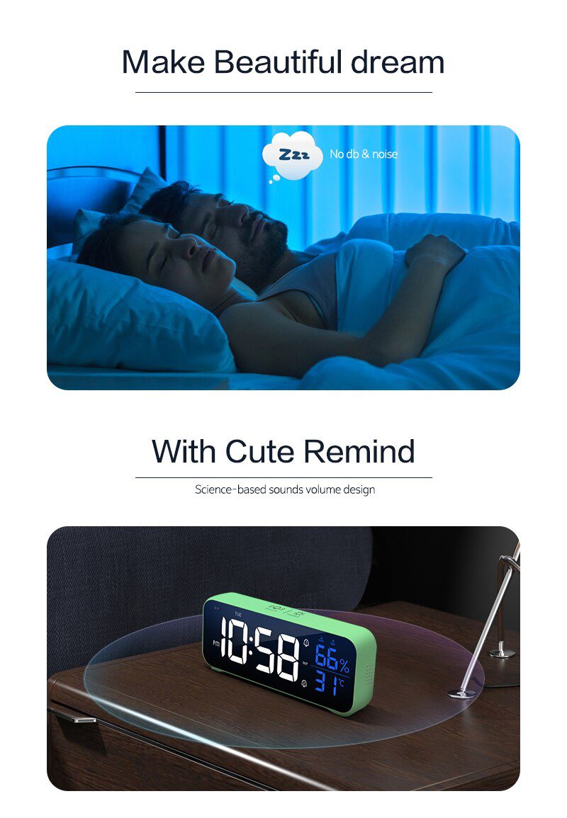 Music LED Digital Alarm Clock Voice Control Temperature Humidity Display Desktop Clocks Home Table Decoration Built-in 1200mAh Music LED Digital Alarm Clock Voice Control Temperature Humidity Display Desktop Clocks Home Table Decoration Built-in 1200mAh