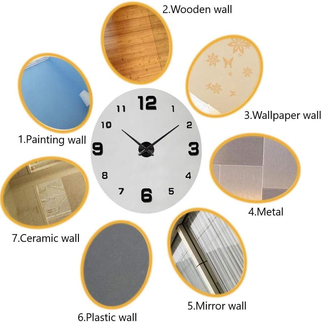 Large 3D Wall Clock DIY Creative Mirror Surface Wall Decorative Sticker Watch 130cm Frameless for Home School Office Living Room