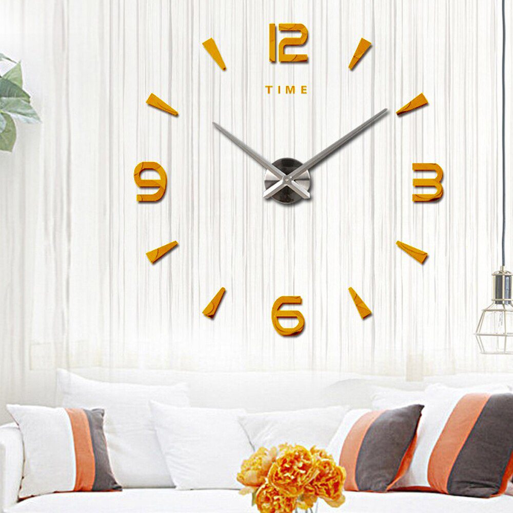 Large Wall Clock Quartz 3D DIY Big Watch Decorative Kitchen Clocks Acrylic Mirror Sticker Oversize Wall Clocks Home Letter Decor