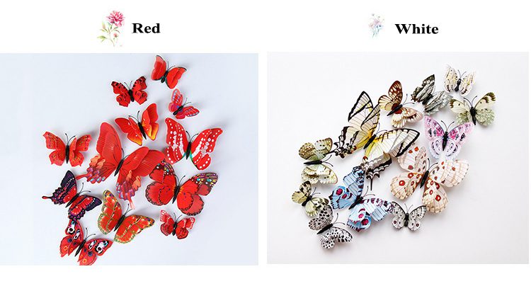 12pcs 3D Double Layer Butterflies Wall Stickers Living Room Decor Wedding Kids Room Decoration DIY Wall Art Magnet Stickers