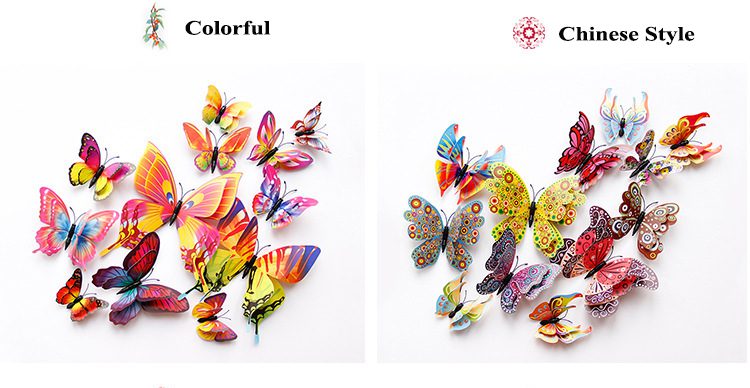 12pcs 3D Double Layer Butterflies Wall Stickers Living Room Decor Wedding Kids Room Decoration DIY Wall Art Magnet Stickers