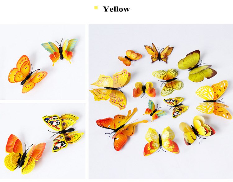 12pcs 3D Double Layer Butterflies Wall Stickers Living Room Decor Wedding Kids Room Decoration DIY Wall Art Magnet Stickers