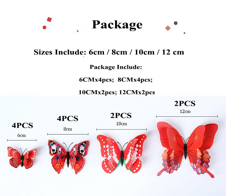 12pcs 3D Double Layer Butterflies Wall Stickers Living Room Decor Wedding Kids Room Decoration DIY Wall Art Magnet Stickers
