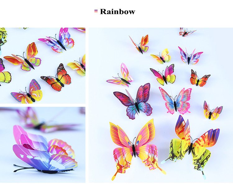 12pcs 3D Double Layer Butterflies Wall Stickers Living Room Decor Wedding Kids Room Decoration DIY Wall Art Magnet Stickers