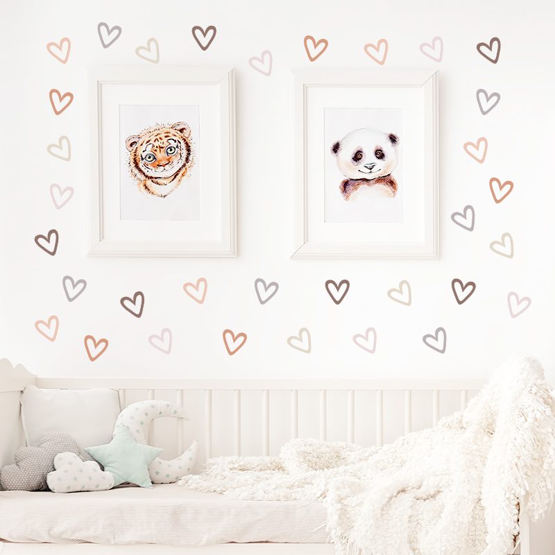 36pcs Heart Shape Trendy Boho Style Wall Stickers Bohemian Wall Decals for Living Room Bedroom Nursery Room Kids Room Home Decor