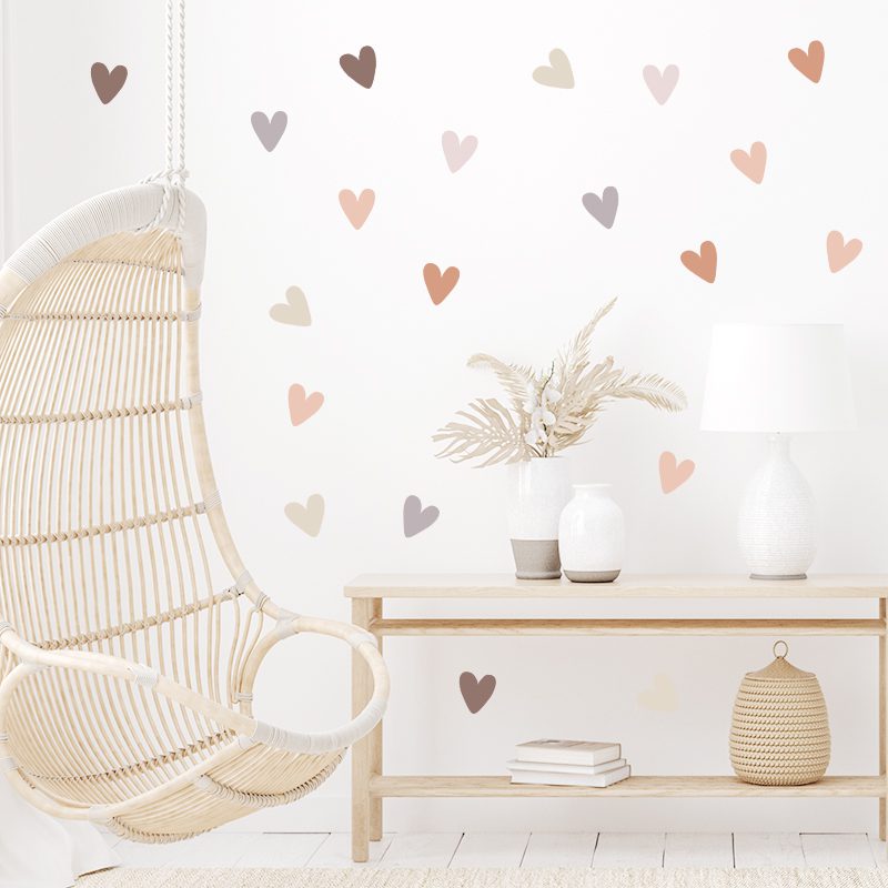 36pcs Heart Shape Trendy Boho Style Wall Stickers Bohemian Wall Decals for Living Room Bedroom Nursery Room Kids Room Home Decor