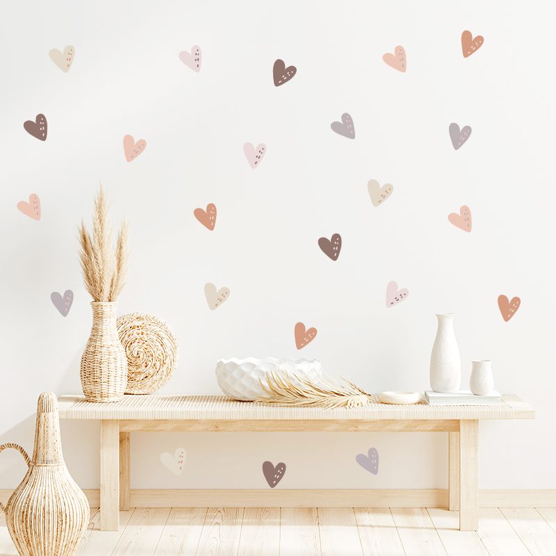 36pcs Heart Shape Trendy Boho Style Wall Stickers Bohemian Wall Decals for Living Room Bedroom Nursery Room Kids Room Home Decor
