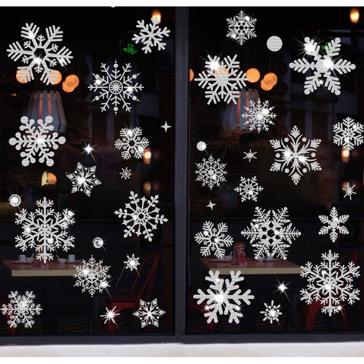 Glitter Effect Snowflake Electrostatic Wall Sticker Christmas Kids Room Decor Glass Window Home Decoration New Year Wallpaper