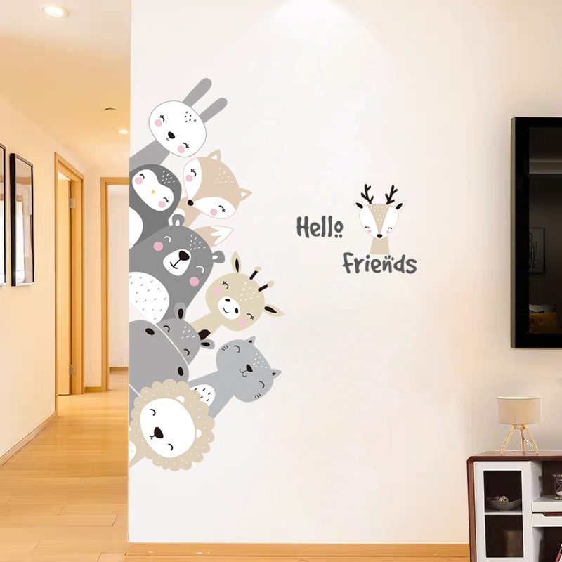 Cartoon Cute Lion Bunny Forest Animals Stars Wall Stickers Bear Deer Wall Decals for Kids Room Baby Nursery Room Bedroom Murals