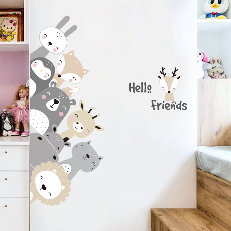 Cartoon Cute Lion Bunny Forest Animals Stars Wall Stickers Bear Deer Wall Decals for Kids Room Baby Nursery Room Bedroom Murals