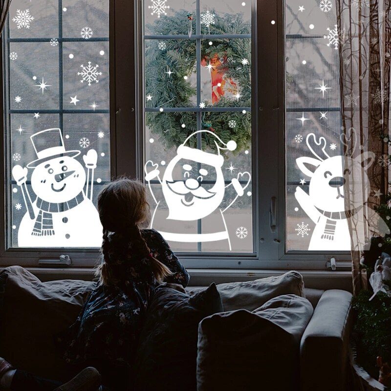 1Set Santa Claus Snowman Elk Window Stickers Snowflake Electrostatic Wall Sticker 2022 Christmas Decoration For Home New Year 1Set Santa Claus Snowman Elk Window Stickers Snowflake Electrostatic Wall Sticker 2022 Christmas Decoration For Home New Year