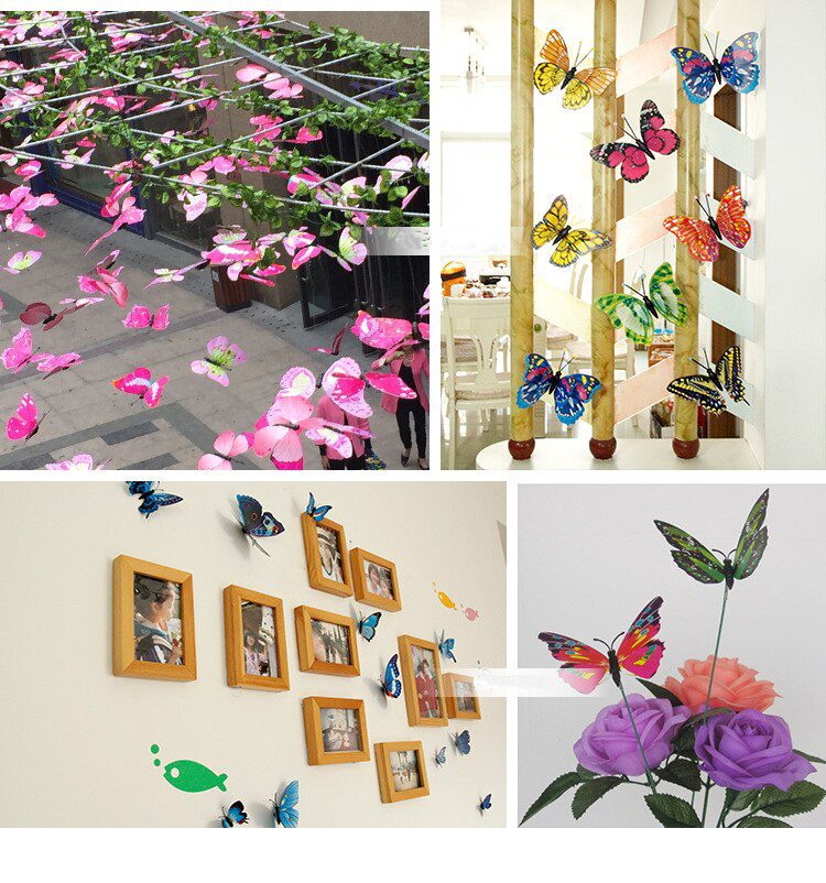 12Pcs Mixed Color Double Layer Butterfly 3D Wall Sticker For Wedding Decoration Magnet Butterflies Fridge Decals Home Room Decor