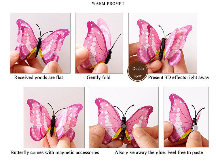 12Pcs Mixed Color Double Layer Butterfly 3D Wall Sticker For Wedding Decoration Magnet Butterflies Fridge Decals Home Room Decor