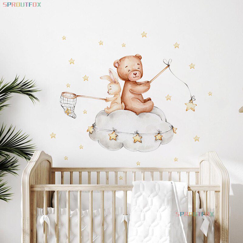Elephant Giraffe Wall Stickers For Kids Rooms Wall Decorative Vinyl Animal Pattern Moon Child Wall Stickers For Children's Room