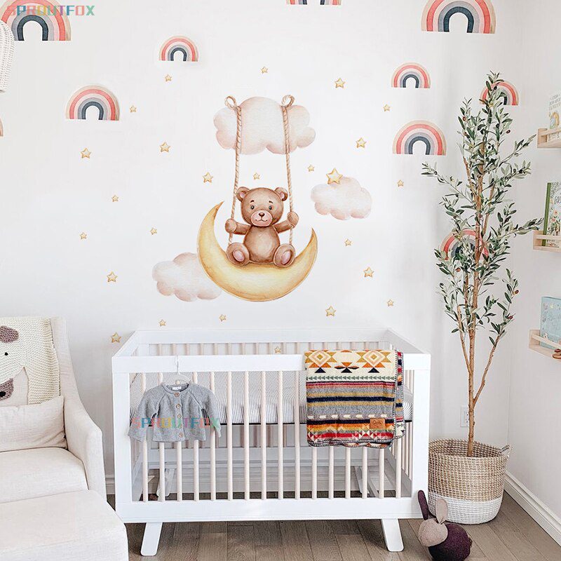 Elephant Giraffe Wall Stickers For Kids Rooms Wall Decorative Vinyl Animal Pattern Moon Child Wall Stickers For Children's Room