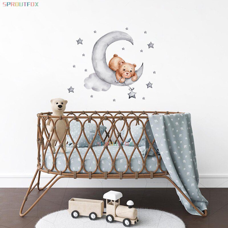 Elephant Giraffe Wall Stickers For Kids Rooms Wall Decorative Vinyl Animal Pattern Moon Child Wall Stickers For Children's Room
