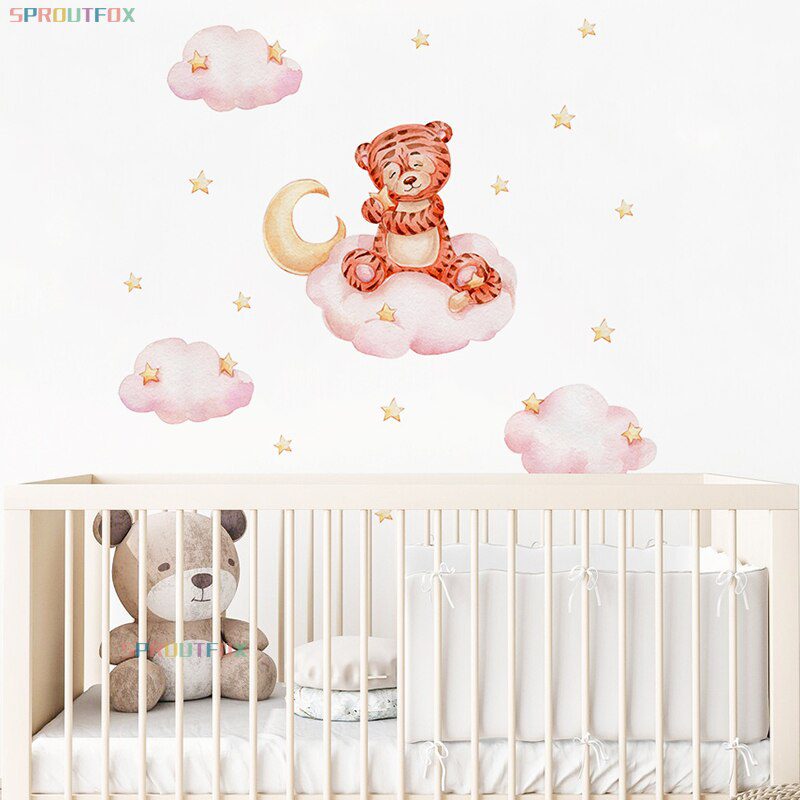 Elephant Giraffe Wall Stickers For Kids Rooms Wall Decorative Vinyl Animal Pattern Moon Child Wall Stickers For Children's Room