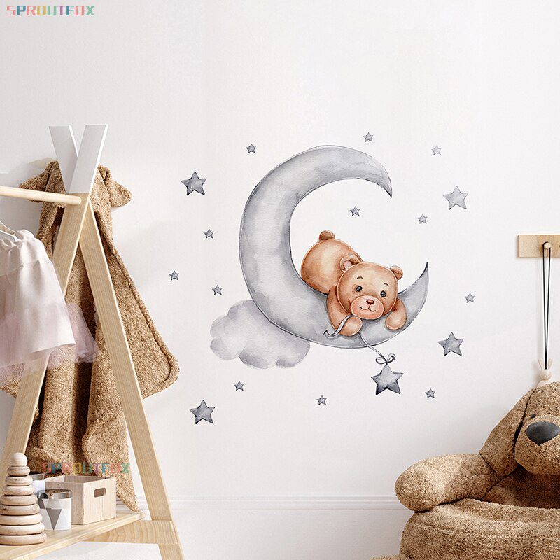 Elephant Giraffe Wall Stickers For Kids Rooms Wall Decorative Vinyl Animal Pattern Moon Child Wall Stickers For Children's Room