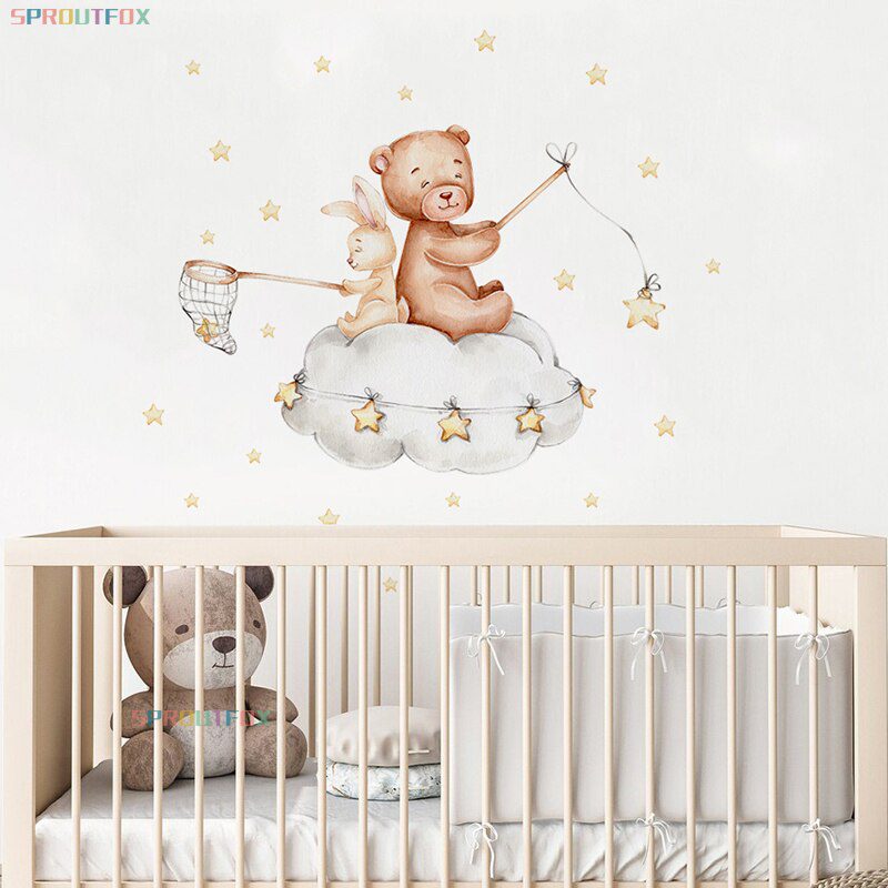 Elephant Giraffe Wall Stickers For Kids Rooms Wall Decorative Vinyl Animal Pattern Moon Child Wall Stickers For Children's Room