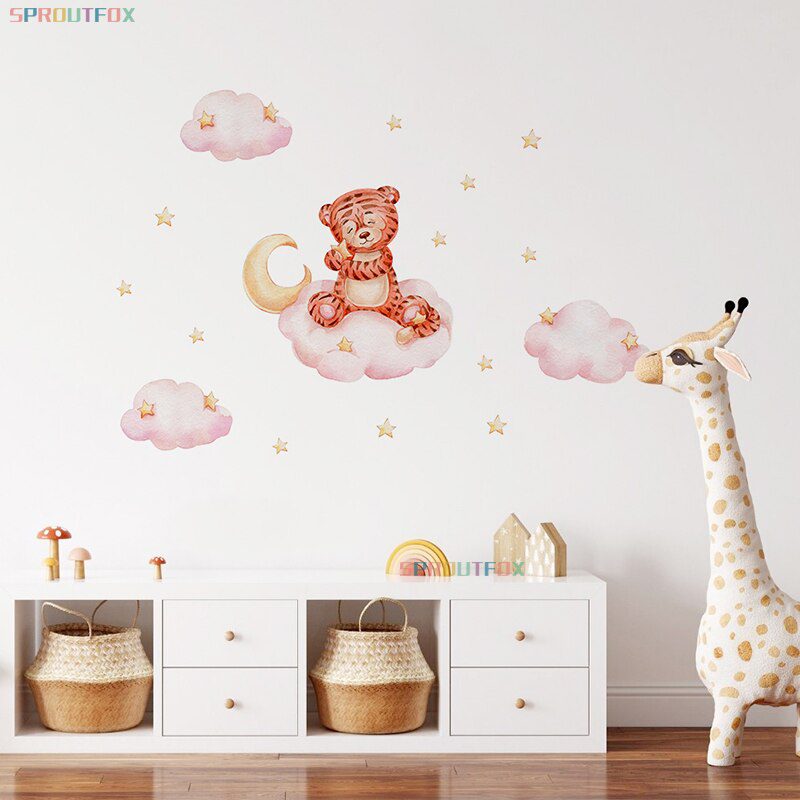 Elephant Giraffe Wall Stickers For Kids Rooms Wall Decorative Vinyl Animal Pattern Moon Child Wall Stickers For Children's Room