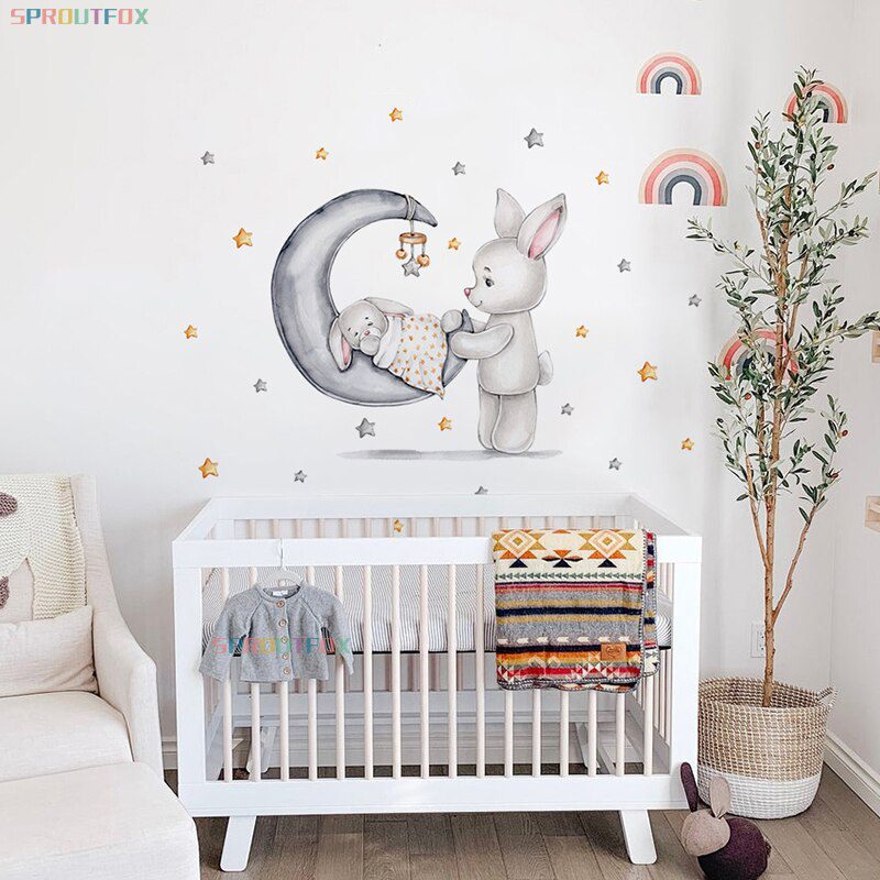 Elephant Giraffe Wall Stickers For Kids Rooms Wall Decorative Vinyl Animal Pattern Moon Child Wall Stickers For Children's Room