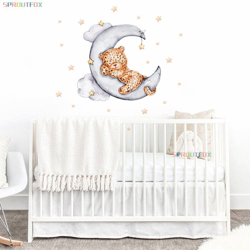 Elephant Giraffe Wall Stickers For Kids Rooms Wall Decorative Vinyl Animal Pattern Moon Child Wall Stickers For Children's Room