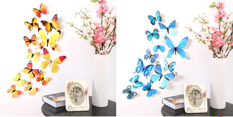 12Pcs Butterflies Wall Stickers New Year Gift Home Decorations 3D Butterfly PVC Self Adhesive Wallpaper For Living Room Decals