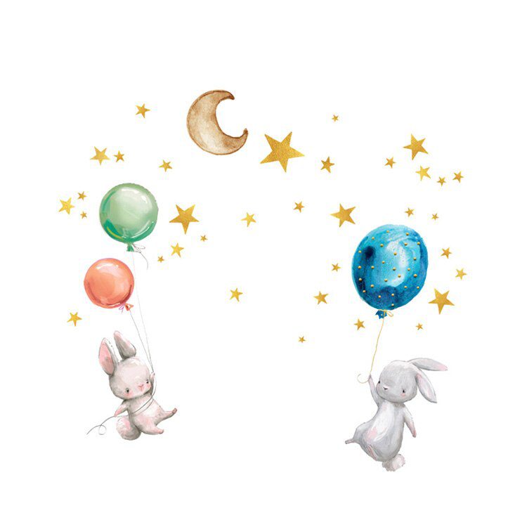 Cartoon Bunny Balloon Wall Sticker Bedroom Living Room Home Decoration Kids Room Wallpaper Glow In The Dark Cute Rabbit Stickers