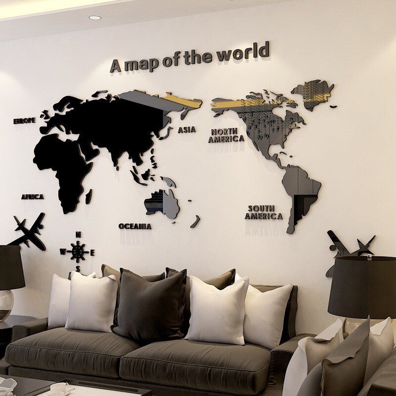 World Map Acrylic 3D Solid Crystal Bedroom Wall With Living Room Classroom Stickers Office Decoration Ideas