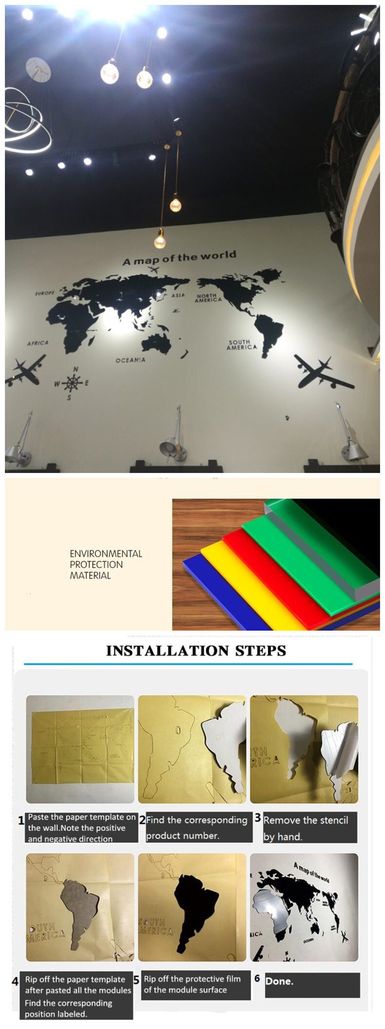 World Map Acrylic 3D Solid Crystal Bedroom Wall With Living Room Classroom Stickers Office Decoration Ideas