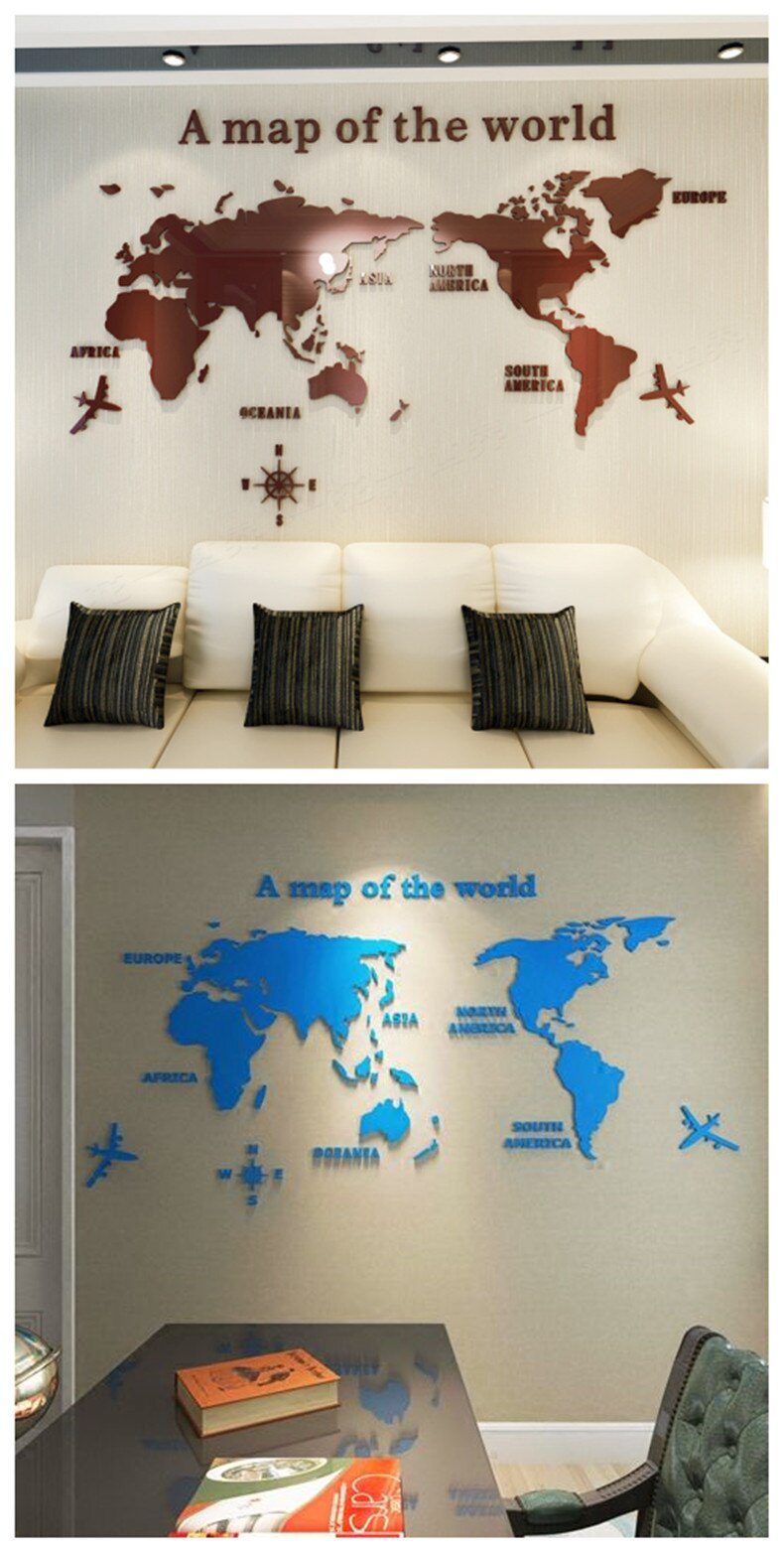 World Map Acrylic 3D Solid Crystal Bedroom Wall With Living Room Classroom Stickers Office Decoration Ideas