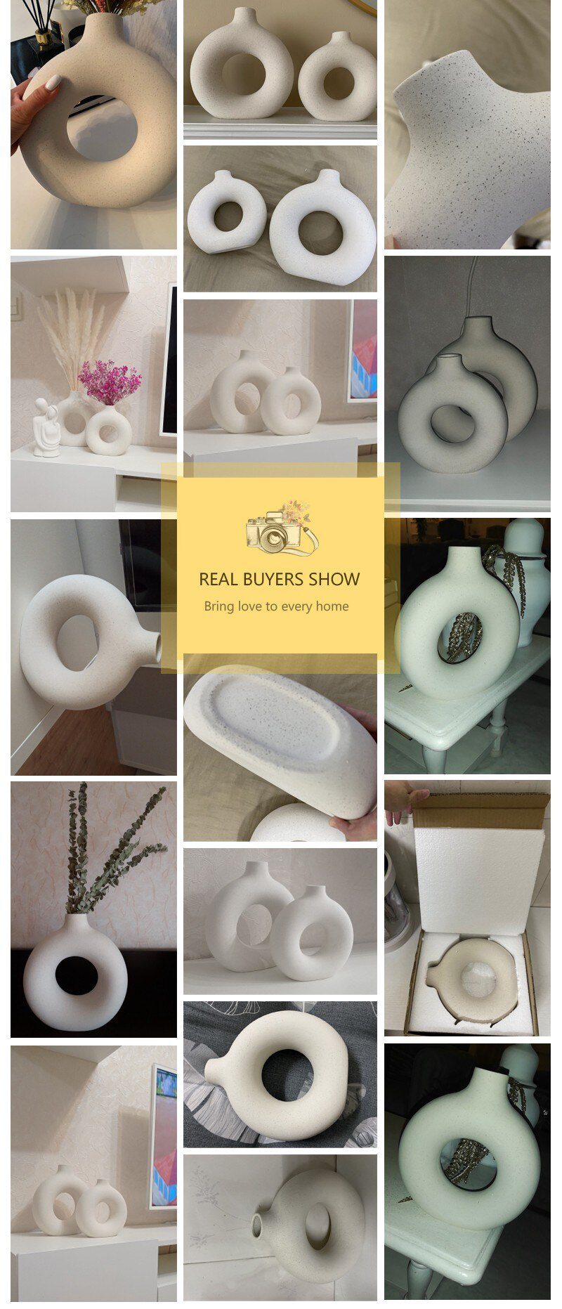 Nordic Ceramic Vase for Pampas Grass Donuts Flower Pot Home Decoration Accessories Office Living Room Interior Table Desk Decor