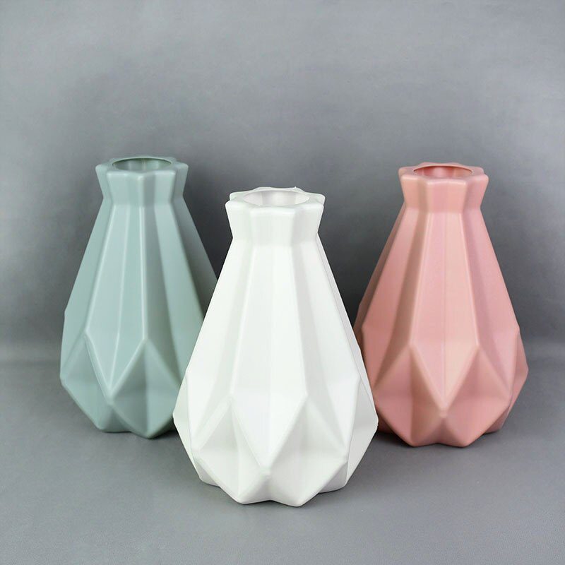 Modern Flower Vase White Pink Plastic Vase Flower Pot Basket Nordic Home Living Room Decoration Ornament Flower Arrangement