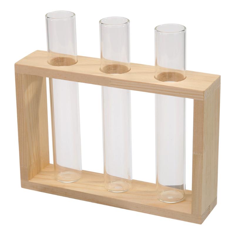 Transparent Glass Vase Wood Frame Iron Art Terrarium Bonsai Table Ornaments Glass and Wood Vase Planter Terrarium Table Desktop