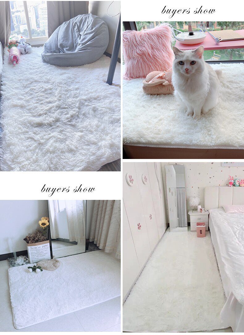 Plush Carpet Suitable For Living Room White Soft Fluffy Carpets Bedroom Bathroom Non-slip Thicken Floor Mat Teen Room Decoration