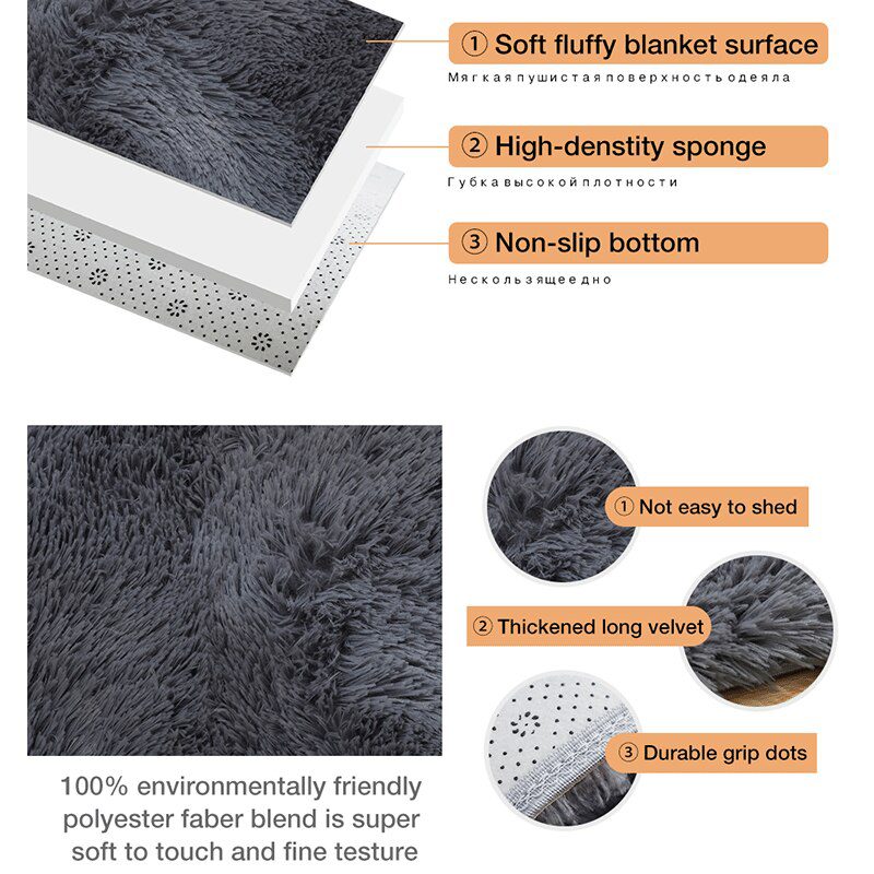 Furry Carpet Living Room Mat Modern Bedroom Nordic Style Decoration Carpet Large Size Black Gray White Non Slip Children's Rugs