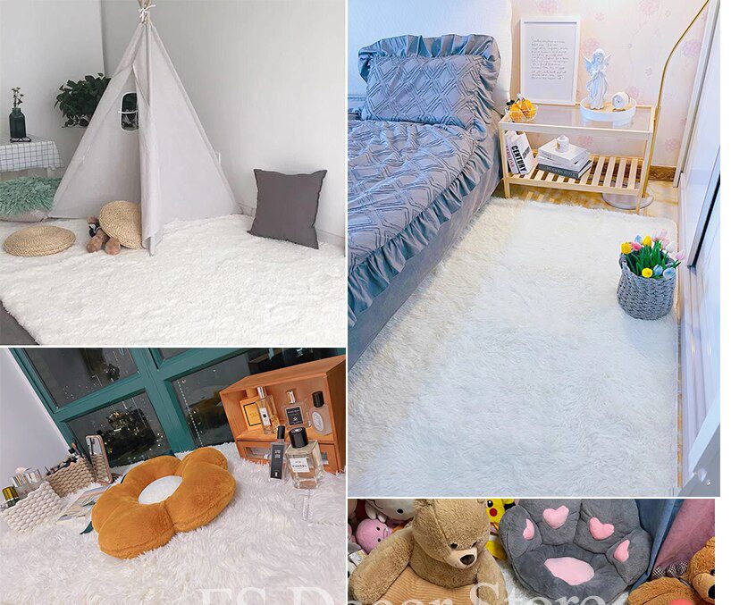 Furry Carpet Living Room Mat Modern Bedroom Nordic Style Decoration Carpet Large Size Black Gray White Non Slip Children's Rugs