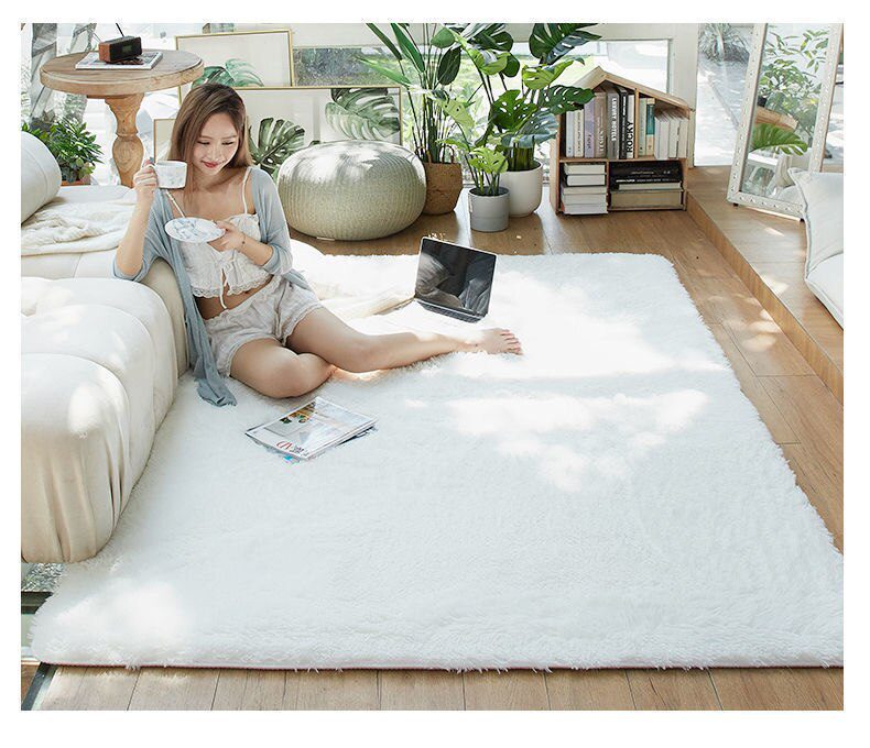 Furry Carpet Living Room Mat Modern Bedroom Nordic Style Decoration Carpet Large Size Black Gray White Non Slip Children's Rugs