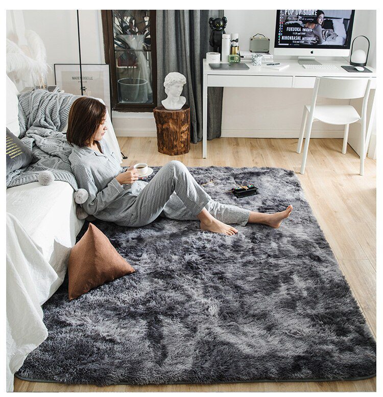 Furry Carpet Living Room Mat Modern Bedroom Nordic Style Decoration Carpet Large Size Black Gray White Non Slip Children's Rugs