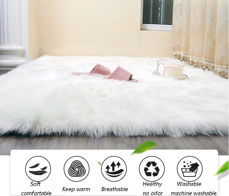 Plush Sheepskin Rugs For Bedroom Carpet Room Long Hair Bedside Mat  Floor Hairy White Rugs Red Living Room Fur Kids Carpets