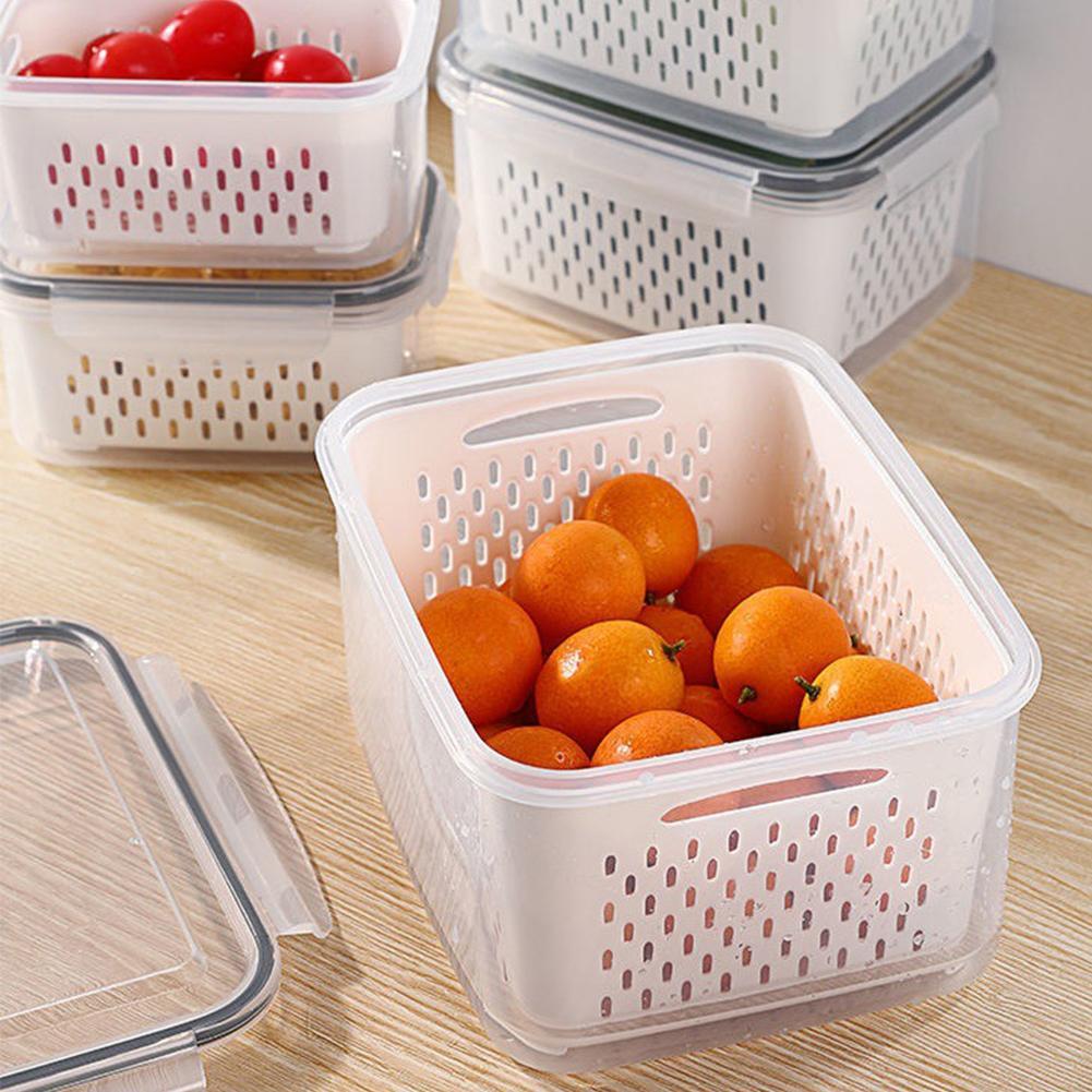 Refrigerator Storage Box Fridge Organizer Fresh Vegetable Fruit Boxes Drain Basket Storage Containers Pantry Kitchen Organizer