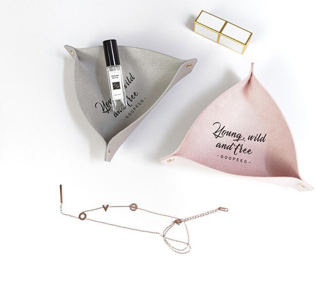 Desktop Storage Tray Leather Key Plate Home Decoration Dice Tray key Wallet Coins PU leather folding Storage Box Wholesale